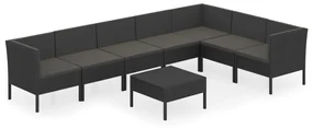 vidaXL 8-delige Loungeset met kussens poly rattan zwart