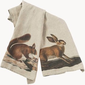 Theedoeken Squirel & Hare van linnen, 2-delig