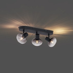Afgeronde plafondspot zwart met smoke glas 3-lichts - Teddy
