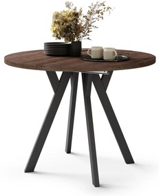 ALDO 100 Eiken Bruin/Zwarte poten - RONDE LOFT/INDUSTRIËLE TAFEL VOOR WOONKAMER/EETKAMER, UITSCHUIFBAAR