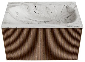 Mondiaz Kurve-dlux 70cm badmeubel walnut met 1 lade en wastafel big small midden 1 kraangat glace