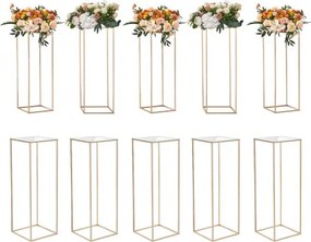 VEVOR Set van 10 vierkante bloemenkrukken 28 x 28 x 80 cm Bloemenstandaard IJzeren bijzettafel Moderne bloemenzuil Goudkleurige galvanische plantenkruk Plantenstandaard Metalen standaard voor decoratie van bars, hotels en cafés