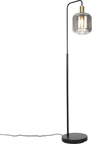 Design vloerlamp zwart met goud en smoke glas - Zuzanna