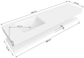 Zaro Alan badmeubel 180cm met planchet talc en vrijhangende wastafel cloud links 1 kraangat urban