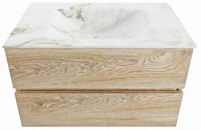 Mondiaz Vica DLux badmeubel 80cm washed oak 2 lades met wastafel frappe midden zonder kraangat