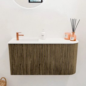 Mondiaz Joya 80cm toiletmeubel ronding rechts dusk met wastafel faye links 1 kraangat talc
