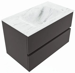 Mondiaz Vica DLux badmeubel 80cm dark grey 2 lades met wastafel opalo midden zonder kraangat