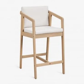 Hoge Kruk Van Acaciahout Kaela ↑65 Cm & Lichte Acaciekleur & Stof Gardenia Wit - Sklum