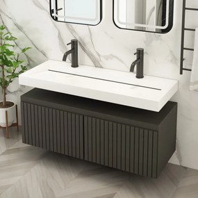 Fontana Gala zwart badmeubel ribbelfront met vrijhangende wastafel 120cm 2 kraangaten