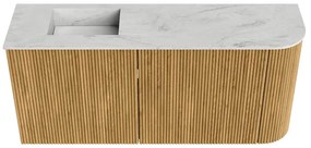 Mondiaz Joya DLux 90cm toiletmeubel ronding rechts oak met wastafel faye links zonder kraangat opalo