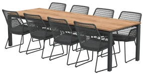 4 Seasons Outdoor Babilonia tuinset met Goa tafel teak blad 280 cm Tuinset houtkleur weerbestendig