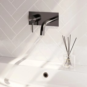 Brauer Stripe inbouw wastafelkraan ColdStart met gebogen uitloop en afdekplaat model A2 gunmetal geborsteld PVD