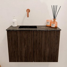 Mondiaz Joya DLux 60cm toiletmeubel walnut met wastafel faye links zonder kraangat lava