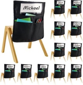 VEVOR Classroom Chair Pocket, 12-pack, 47 x 51 cm, rugleuningzak met naamplaatje, stoelrugorganizer voor kinderen in het klaslokaal, kleuterschool, school en thuis, zwart