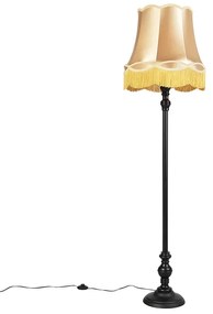 Vloerlamp zwart met Granny kap goud - Classico