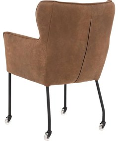 Goossens Excellent Eetkamerstoel Leogang bruin leer met armleuning en met wielen, elegant chic