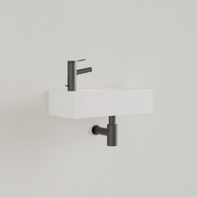 Sanigoods Nano fontein links wit mat met kraangat 36x18cm