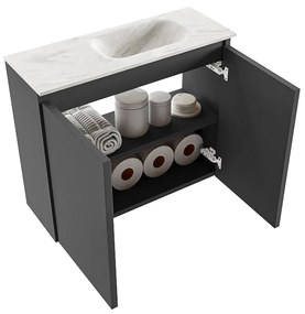 Mondiaz Ture DLux toiletmeubel 60cm dark grey met wastafel ostra rechts met kraangat