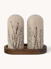 Handgemaakte zout- en peperstrooier Bea met houten dienblad
