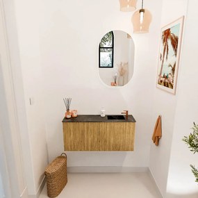 Mondiaz Joya DLux 90cm toiletmeubel oak met wastafel faye rechts 1 kraangat lava