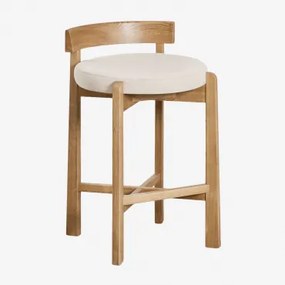 Pack Van 2 Hoge Krukken Van Eikenhout En Bekleed Met Manila Natuurlijk Hout & ↑65 Cm & Stof Gebroken Wit - Sklum