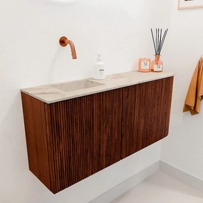 Mondiaz Joya DLux 90cm toiletmeubel ronding rechts ruby met wastafel faye links zonder kraangat frappe
