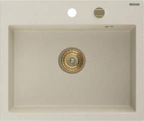 Mexen Oscar granieten spoelbak 1-kamer 580 x 490 mm, beige, gouden sifon - 6519581000-69-G