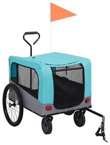vidaXL Huisdierenfietskar 2-in-1 aanhanger loopwagen blauw en grijs