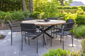 4 Seasons Outdoor Bernini tuinset platinum met RVS Prado tafel teak blad Ø 160 cm  Tuinset    houtkleur weerbestendig