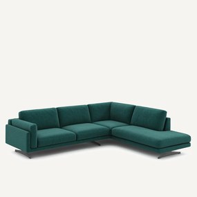 Hoekbank met longchair, in gespikkeld canvas, CÉSAR