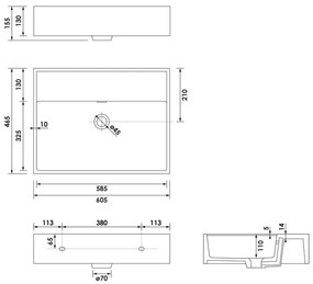 Brauer Lunar wastafel keramiek 60cm zonder kraangat wit glans