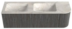 Mondiaz Kurve-dlux 145cm badmeubel ronding rechts shadow met 1 lade en deur en wastafel leaf dubbel/links zonder kraangat ostra