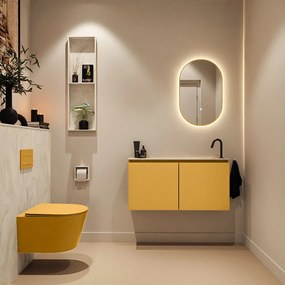 Mondiaz Ture DLux toiletmeubel 100cm ocher met wastafel ostra rechts met kraangat