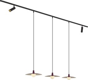 Modern railsysteem zwart met 2 spots en 3 hanglampen paars 1-fase - Slimline Uzzy Panzi
