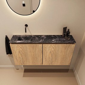 Mondiaz Ture DLux toiletmeubel 100cm washed oak met wastafel lava links zonder kraangat