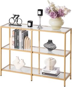 VEVOR 3-laags consoletafel, moderne rechthoekige haltafel (100 x 30 x 72,9 cm) met gehard glazen blad, bijzettafel met kantelbeveiliging, voor woonkamer, hal, entree, hal, goudkleurig