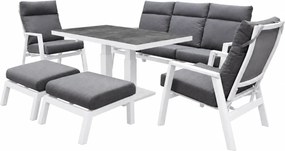 Vegas stoel bank dining loungeset 6 delig verstelbaar aluminium wit