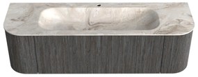 Mondiaz Kurve-dlux 150cm badmeubel ronding links/rechts shadow met 1 lade en 2 deuren en wastafel big medium midden 1 kraangat frappe