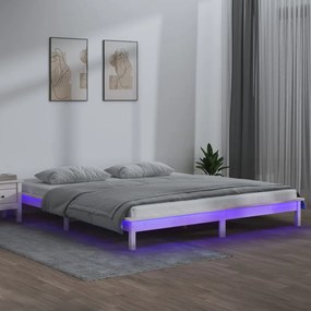 vidaXL Bedframe LED massief hout wit 140x190 cm