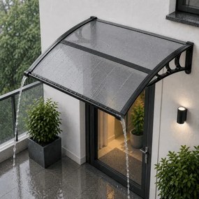 VEVOR Voordeurluifel, 965x1017 mm, Aanbouwluifel, Dak met Afwatering & ABS-beugel, Bescherming tegen Regen, Sneeuw & Zon, Polycarbonaat Deurdak voor Veranda & Terras, Rookgrijs