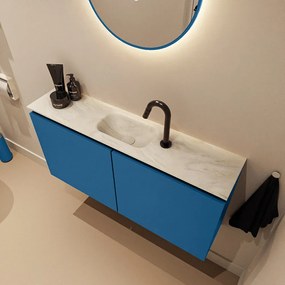 Mondiaz Ture DLux toiletmeubel 100cm jeans met wastafel ostra midden met kraangat