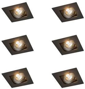 Set van 6 Vierkante inbouwspot zwart draai- en kantelbaar - Artemis GU10 Binnenverlichting Lamp
