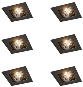 Set van 6 Vierkante inbouwspot zwart draai- en kantelbaar - Artemis