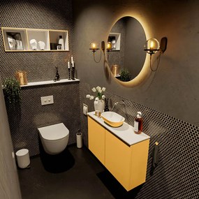 Mondiaz Fowy toiletmeubel 80cm ocher met gele waskom midden zonder kraangat