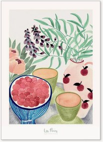 Ingelijste digitale print Still Life With Tea And Grapes