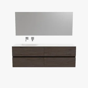 Zaro Sevilla Solid Surface badmeubel 150cm donker eiken zonder kraangat spoelbak links met 4 lades