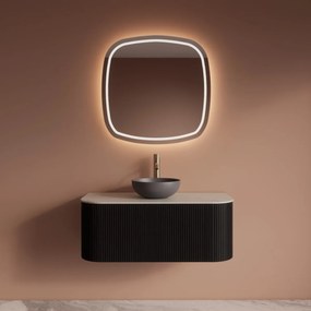 Gliss Design Alluro badmeubel ribbelfront met ronding links/rechts 100cm black en wit marmer toppaneel