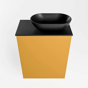 Mondiaz Fowy toiletmeubel 40cm ocher met zwarte waskom rechts en kraangat