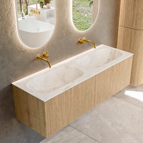 Mondiaz Kurve-dlux 140cm badmeubel oak met 2 lades en wastafel stor small dubbel zonder kraangat frappe