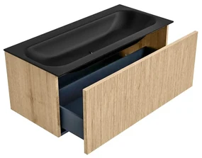 Mondiaz Kurve 100cm badmeubel oak met 1 lade en wastafel big medium midden 1 kraangat urban